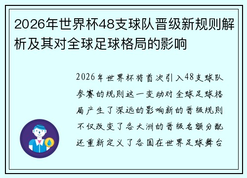 2026年世界杯48支球队晋级新规则解析及其对全球足球格局的影响